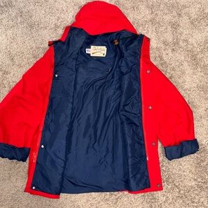 Cabela's Red Hooded Kids Raincoat with Navy Lining